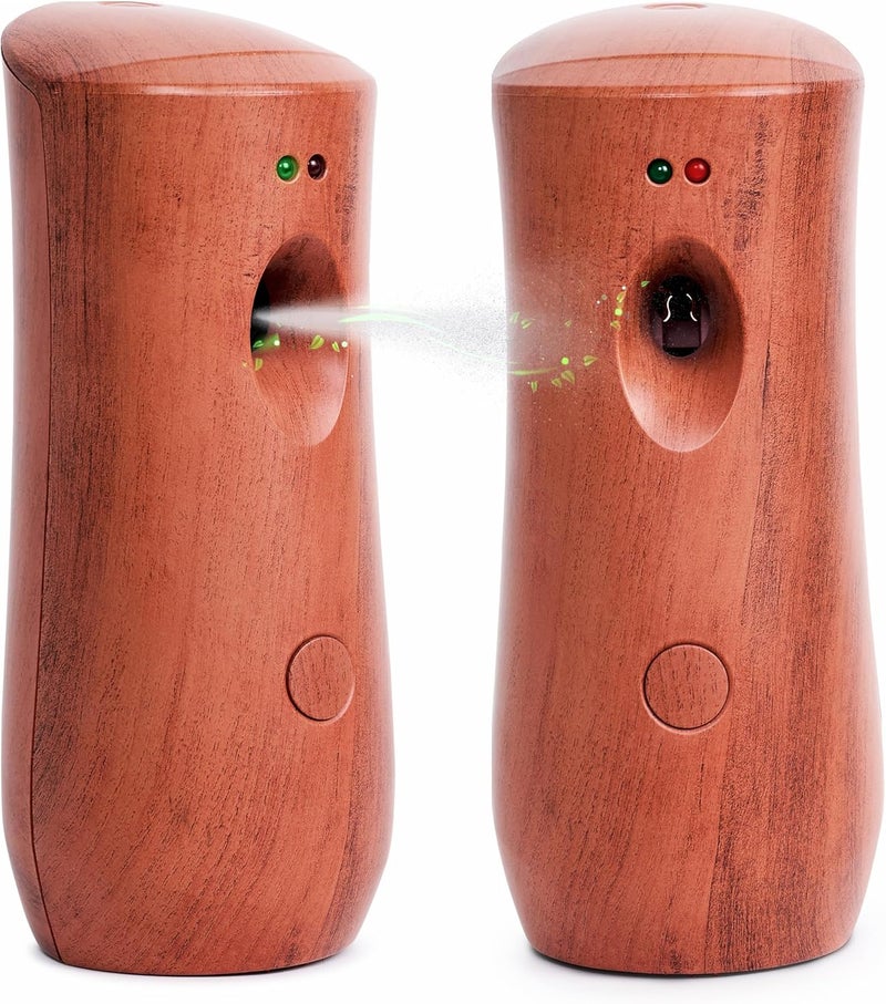 EnBath Automatic Air Freshener Spray Dispenser: Automatic Spray Dispenser with Elegant Wood Design for Commercial or Home Use (2-Pack), Battery Powered Free Standing or Wall Air freshener, Three Time Release - Image 1